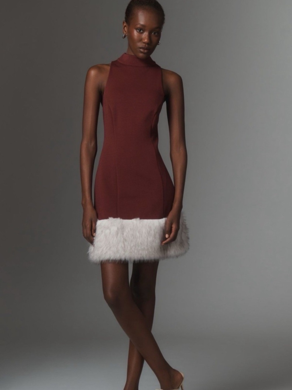 Maeve by Anthropologie Sleeveless Faux Fur Mini Dress, NWT, XXS